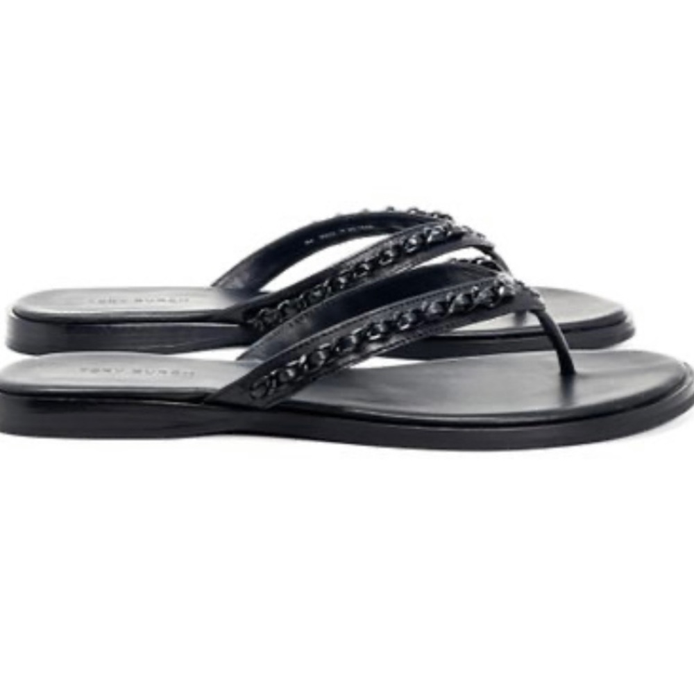 Tory Burch | Perfect Black Everly Chain Leather Thong Flip-Flop sz 8.5
